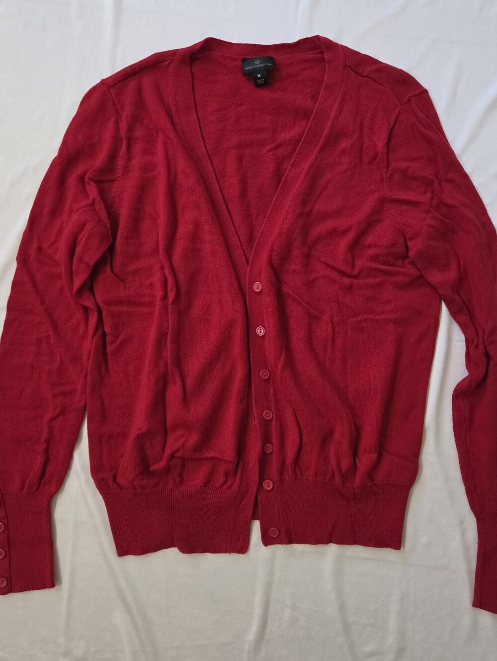 Worthington Bright Red V-Neck Button-Front Cardigan | Size M | Cuff Detail
